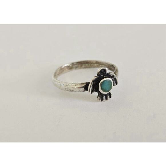 Vintage Fred Harvey Era Sterling Silver Turquoise Thunderbird Ring Sz 5.25 1.4g - Picture 2 of 5